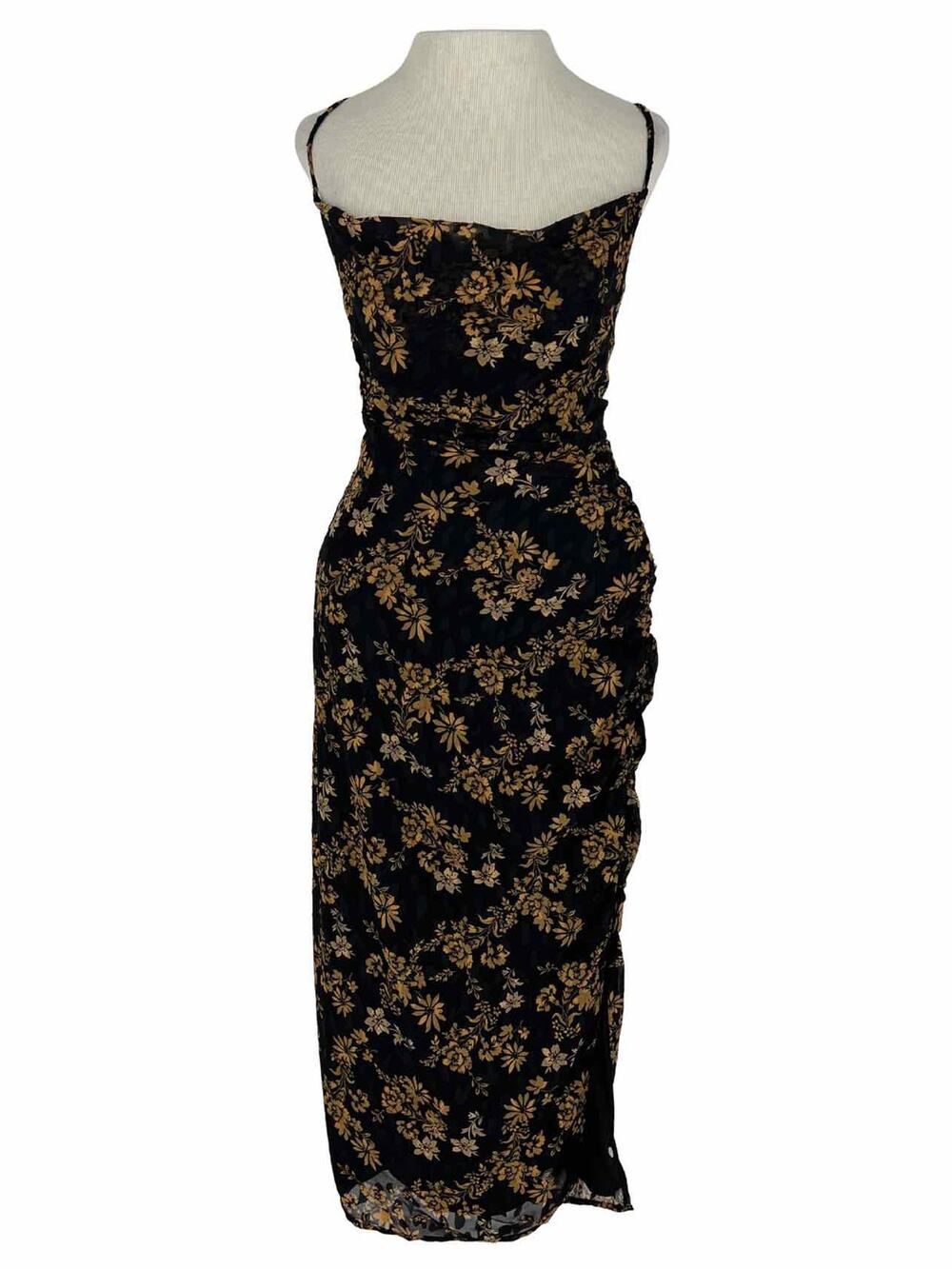 LuLu's Size XS Black/Orange Floral Ruched Dresses Dress Maxi